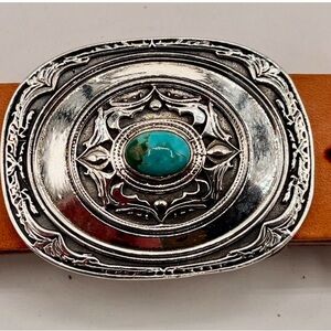 Silver and Kingman Turquoise Navajo Design Belt Buckle.